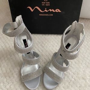 Nina silver rhinestone heels